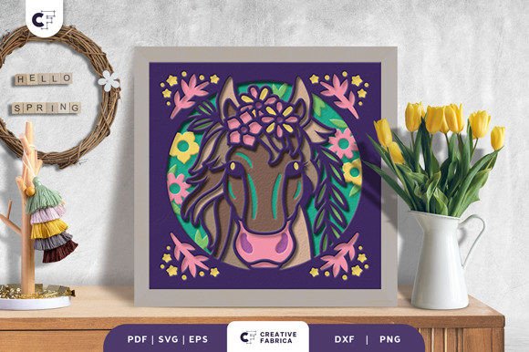 Download Floral Horse Head 3D Shadow Box Papercut - Premium Resources